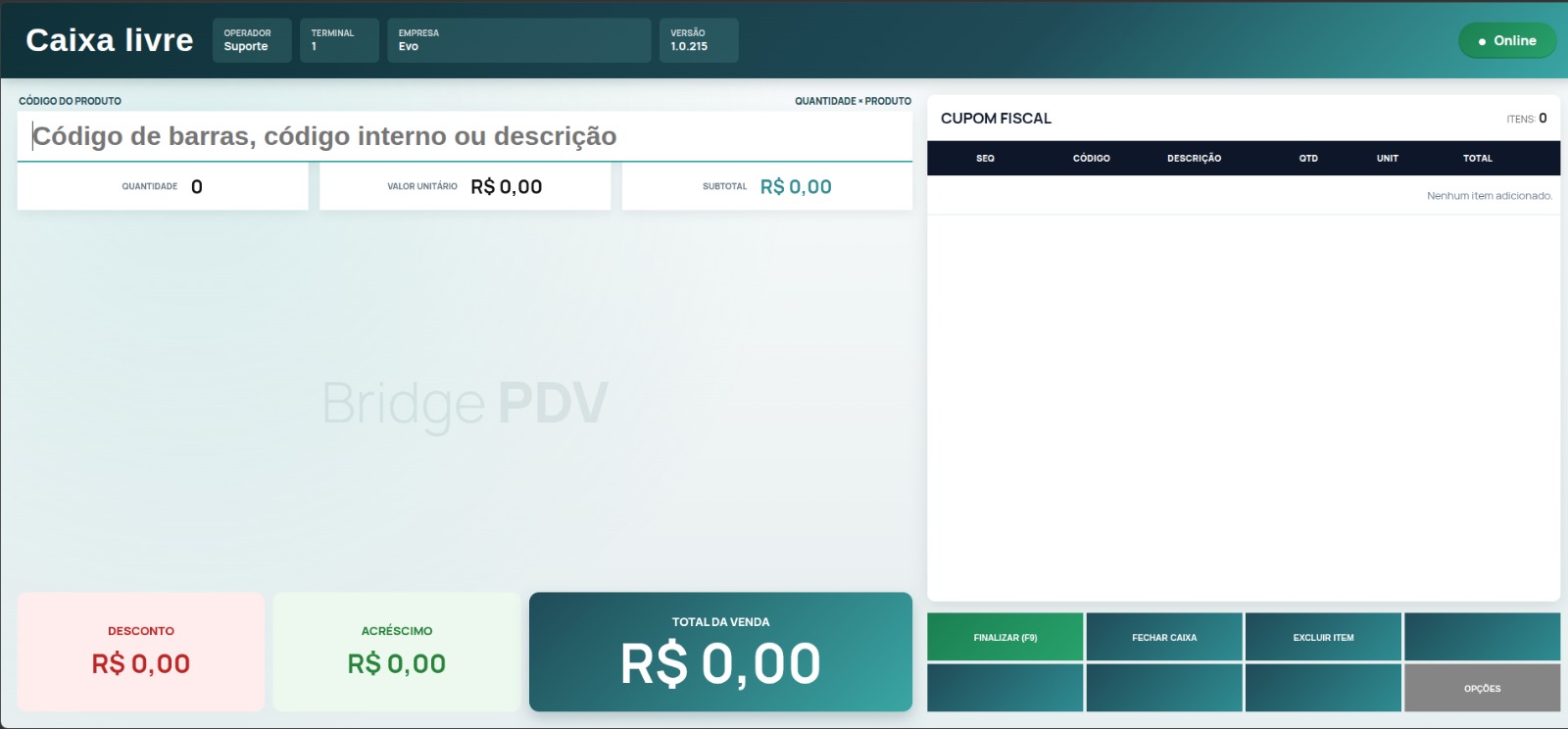 Interface real do Bridge PDV